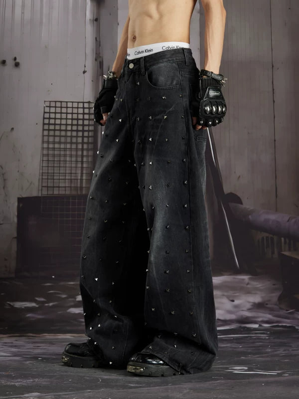 Distressed Studded Loose Straight Leg Jeans 3