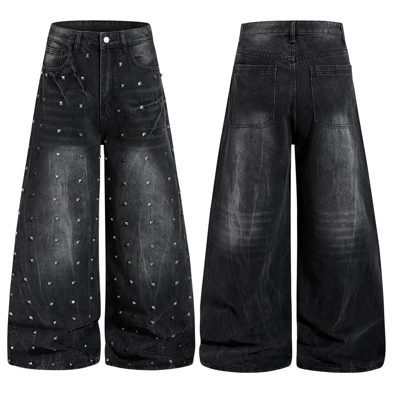 6096547536188,6096547536189,6096547536190,6096547536191,6096547536192, Distressed Studded Loose Straight Leg Jeans