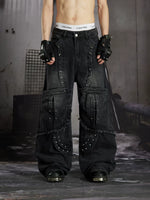 Distressed Studded Loose Straight Leg Pants 1