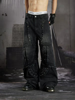 Distressed Studded Loose Straight Leg Pants 2