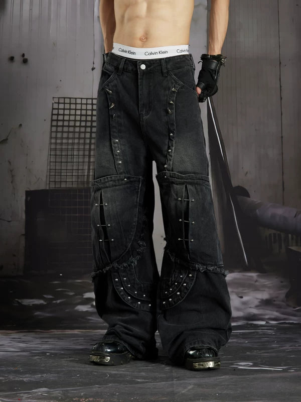 Distressed Studded Loose Straight Leg Pants 2