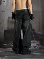 Distressed Studded Loose Straight Leg Pants 3