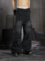 Distressed Studded Loose Straight Leg Pants 4