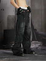 Distressed Studded Loose Straight Leg Pants 5