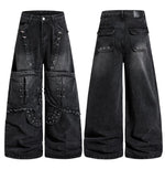 6260235834213,6260235834214,6260235834215,6260235834216,6260235834217, Distressed Studded Loose Straight Leg Pants