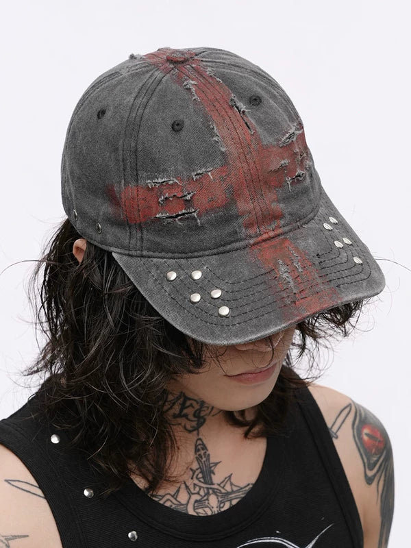 Distressed Studded Visual Kei Baseball Cap 1