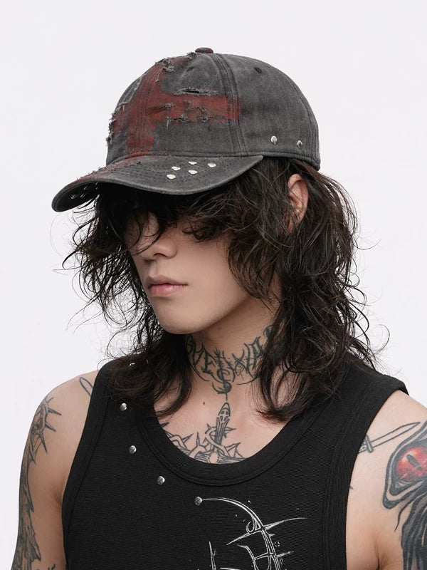 Distressed Studded Visual Kei Baseball Cap 2
