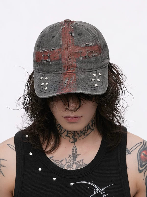 Distressed Studded Visual Kei Baseball Cap 4