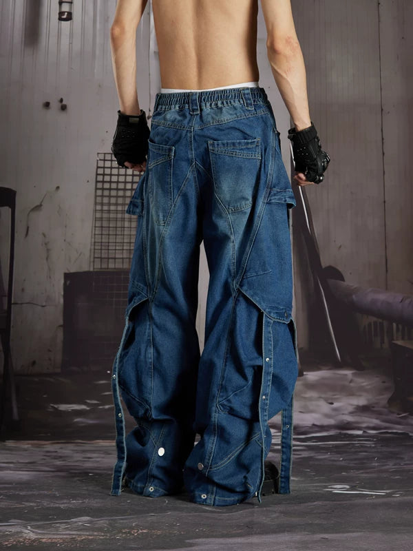 Distressed Studded Wide-Leg Denim Pants 3