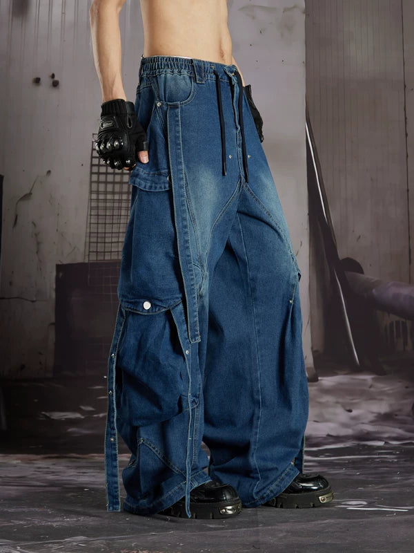 Distressed Studded Wide-Leg Denim Pants 4