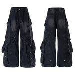 6101449905889,6101449905890,6101449905891,6101449905892, Distressed Studded Wide-Leg Denim Pants