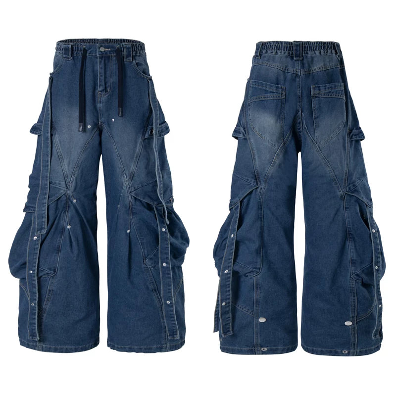 6101449905893,6101449905894,6101449905895,6101449905896, Distressed Studded Wide-Leg Denim Pants