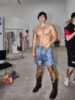 Distressed Tie-Dye Mesh Drawstring Shorts 4
