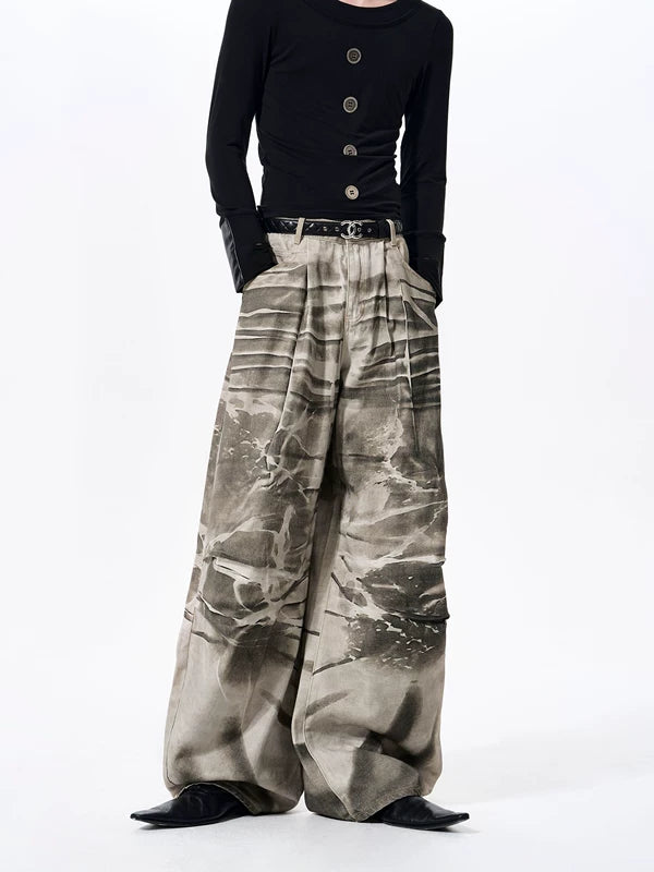 Distressed Tie-Dye Wide-Leg Floor-Length Pants 2