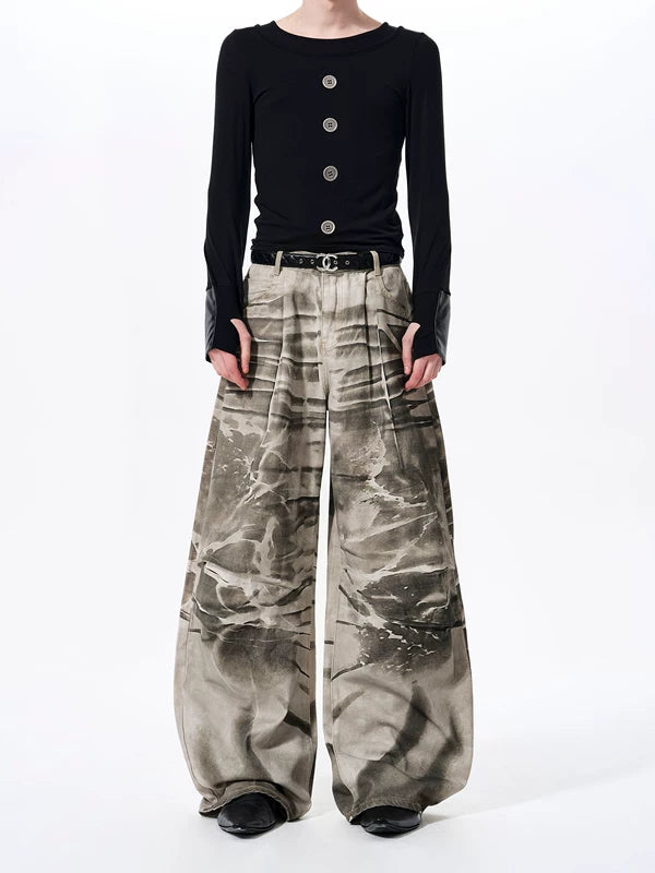 Distressed Tie-Dye Wide-Leg Floor-Length Pants 3