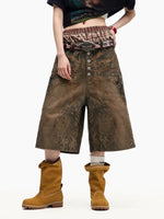 Distressed Tiger Print Wide-Leg Capri Pants 2