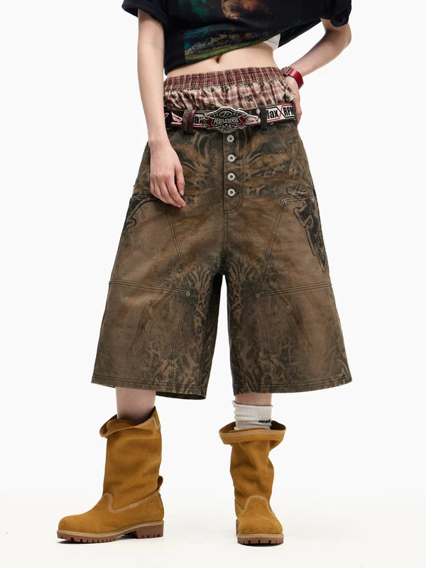 Distressed Tiger Print Wide-Leg Capri Pants 2