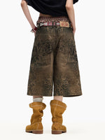 Distressed Tiger Print Wide-Leg Capri Pants 4