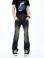 Distressed Triple-Waisted Straight Leg Jeans 1