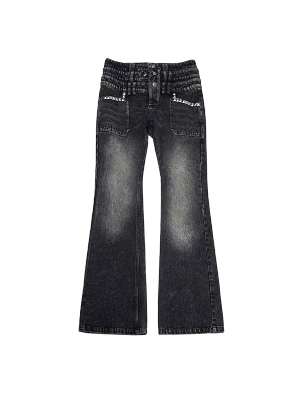 Distressed Triple-Waisted Straight Leg Jeans 5