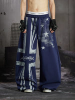 Distressed Union Jack Print Loose Pants 1