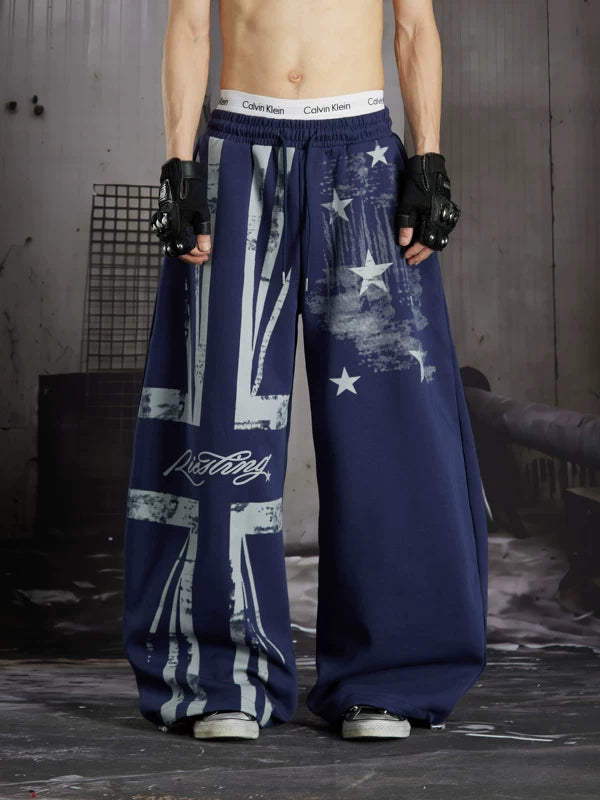 Distressed Union Jack Print Loose Pants 1