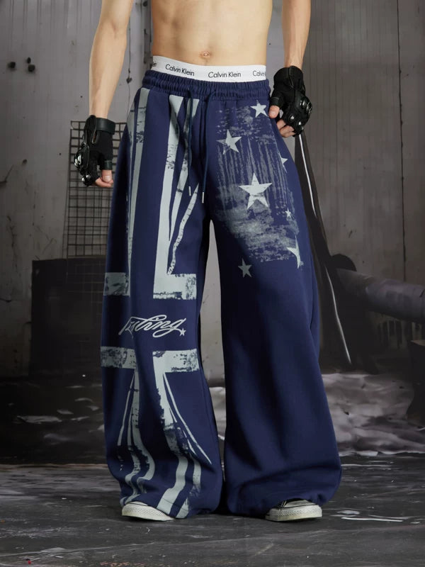Distressed Union Jack Print Loose Pants 3