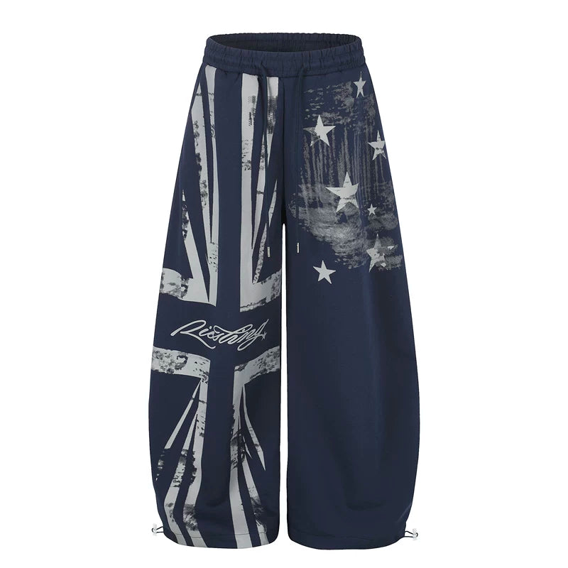 6094826608170,6094826608171,6094826608172,6094826608173, Distressed Union Jack Print Loose Pants