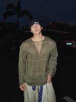 Distressed V-Neck Long-Sleeve Knit Sweater 3