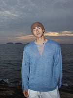 Distressed V-Neck Long-Sleeve Knit Sweater 5