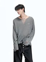 Distressed V-Neck Long Sleeve Knitted Sweater 2