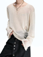 Distressed V-Neck Long Sleeve Knitted Sweater 3