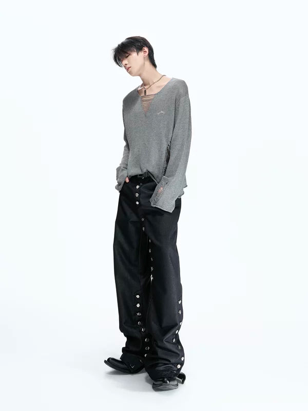 Distressed V-Neck Long Sleeve Knitted Sweater 4