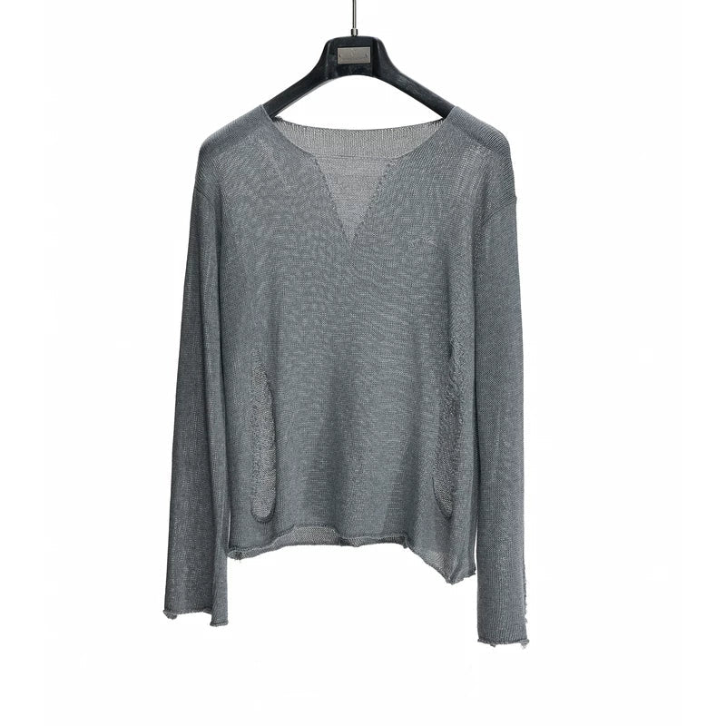 6288153566731,6288153566732,6288153566733, Distressed V-Neck Long Sleeve Knitted Sweater