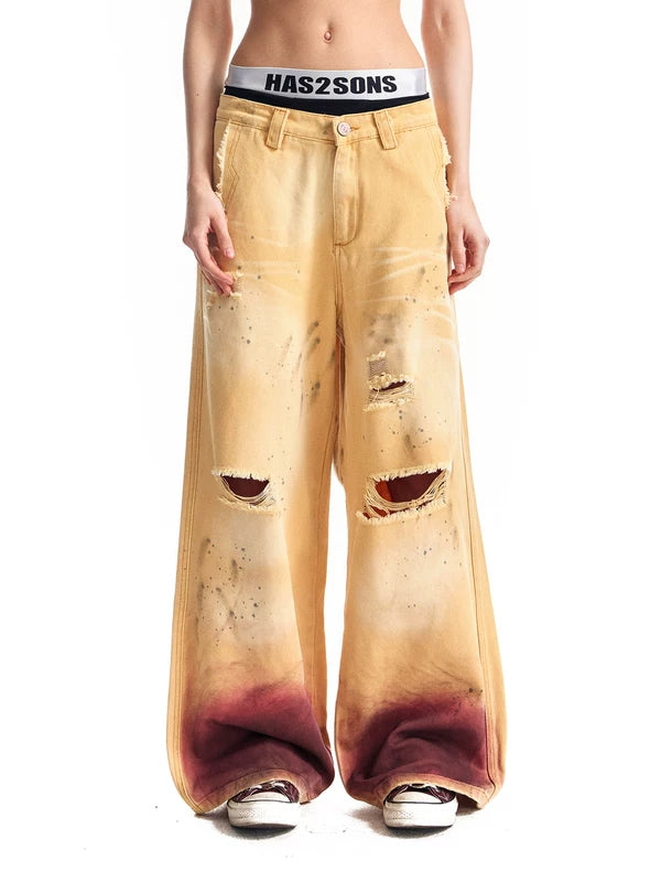 Distressed Vintage Loose-Fit Denim Pants 1