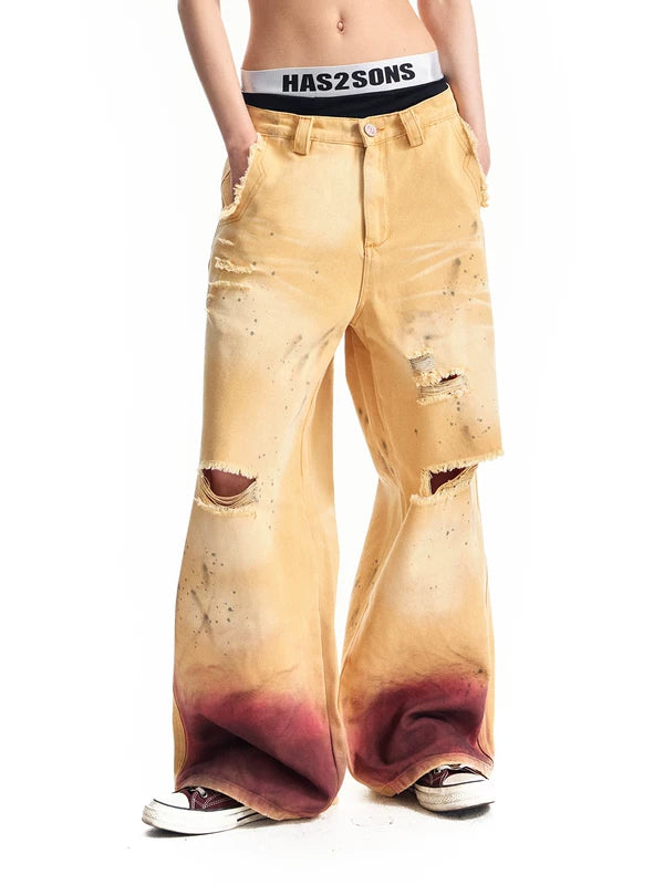 Distressed Vintage Loose-Fit Denim Pants 2