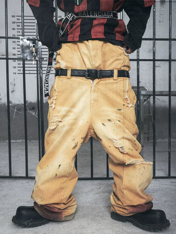 Distressed Vintage Loose-Fit Denim Pants 4
