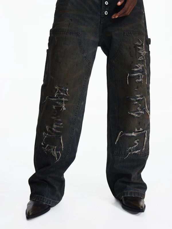 Distressed Vintage Straight-Leg Denim Pants 4