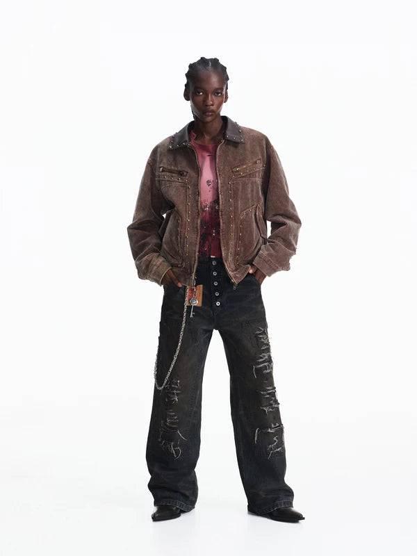 Distressed Vintage Straight-Leg Denim Pants 5