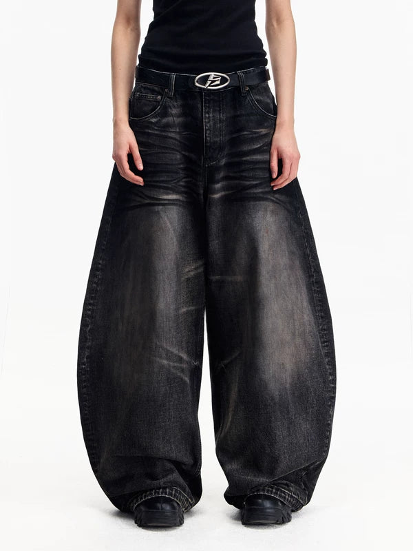 Distressed Vintage Washed Wide Leg Jeans Pants 1