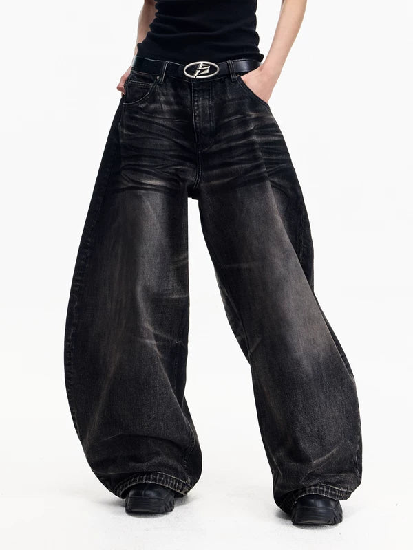 Distressed Vintage Washed Wide Leg Jeans Pants 2
