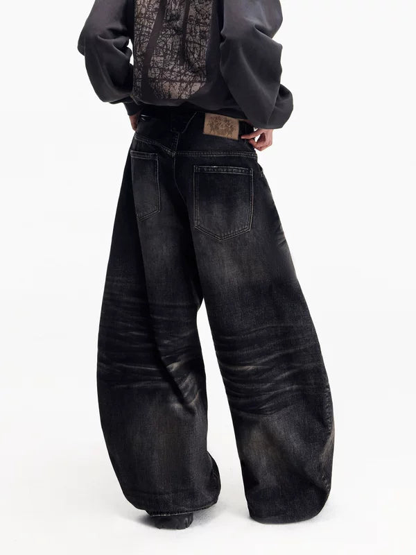 Distressed Vintage Washed Wide Leg Jeans Pants 3