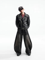 Distressed Vintage Washed Wide Leg Jeans Pants 5