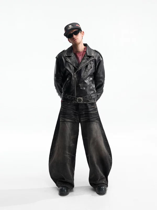 Distressed Vintage Washed Wide Leg Jeans Pants 5
