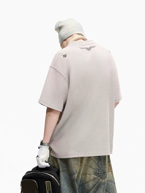 Distressed Waffle Henley Polo Shirt 3