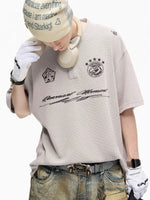 Distressed Waffle Henley Polo Shirt 4