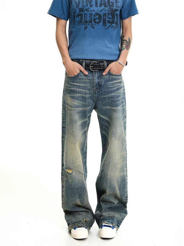 ,6244210318009,6244210318010,6244210318011,6244210318012,6244210318013, Distressed Washed Bamboo Pattern Jeans