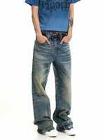 Distressed Washed Bamboo Pattern Jeans 5