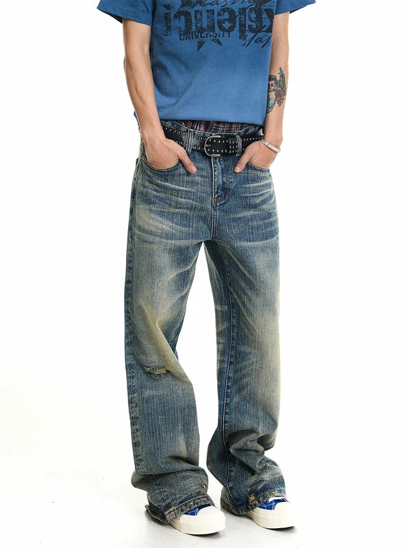 Distressed Washed Bamboo Pattern Jeans 5