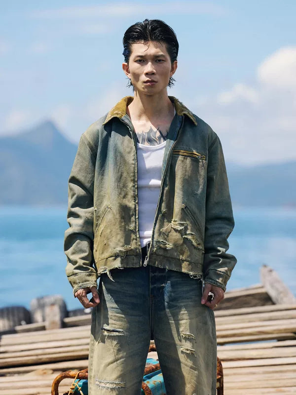 Distressed Washed Denim Jacket 1